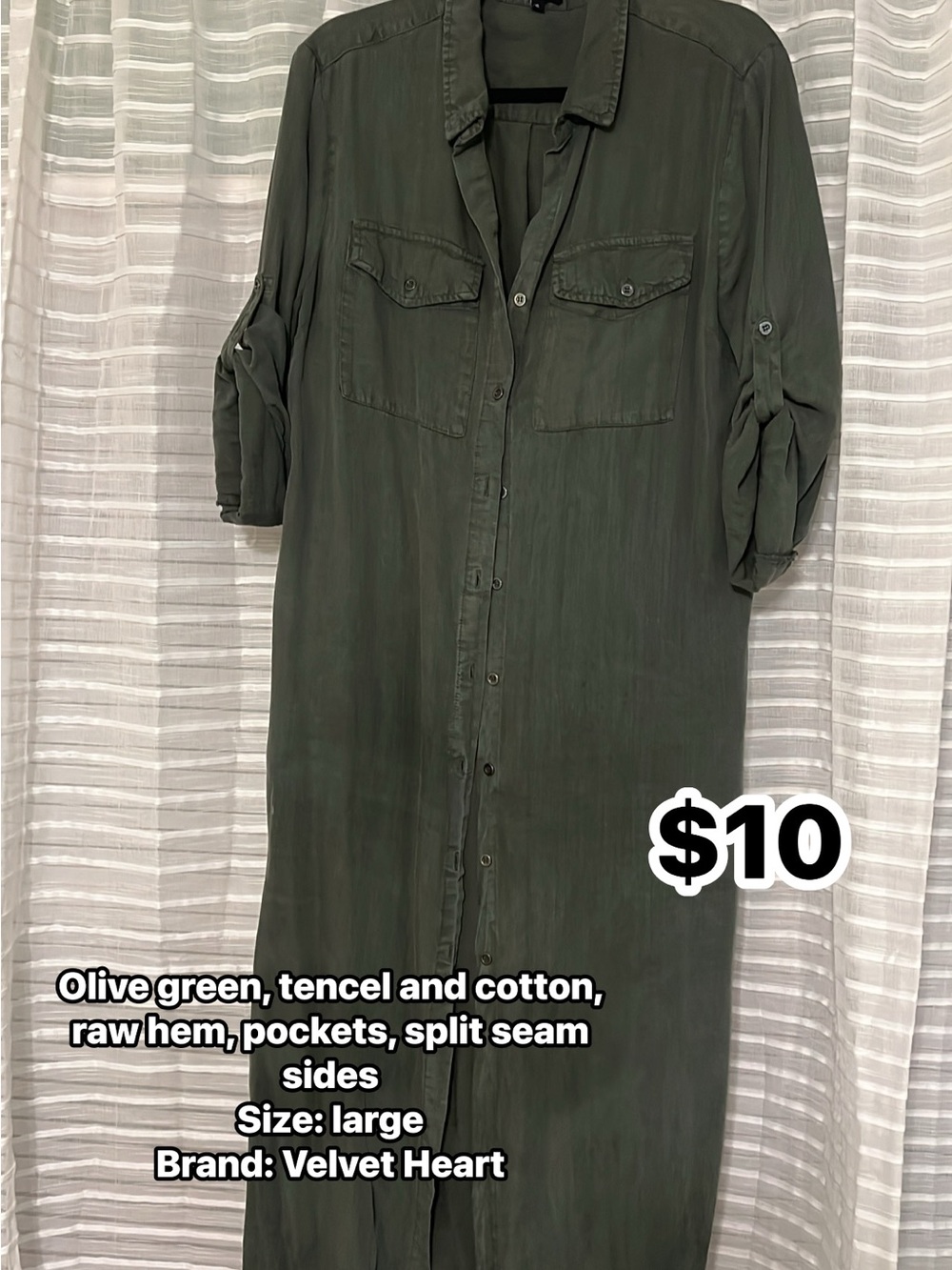 Velvet Heart Olive Green Maxi Shirt Dress